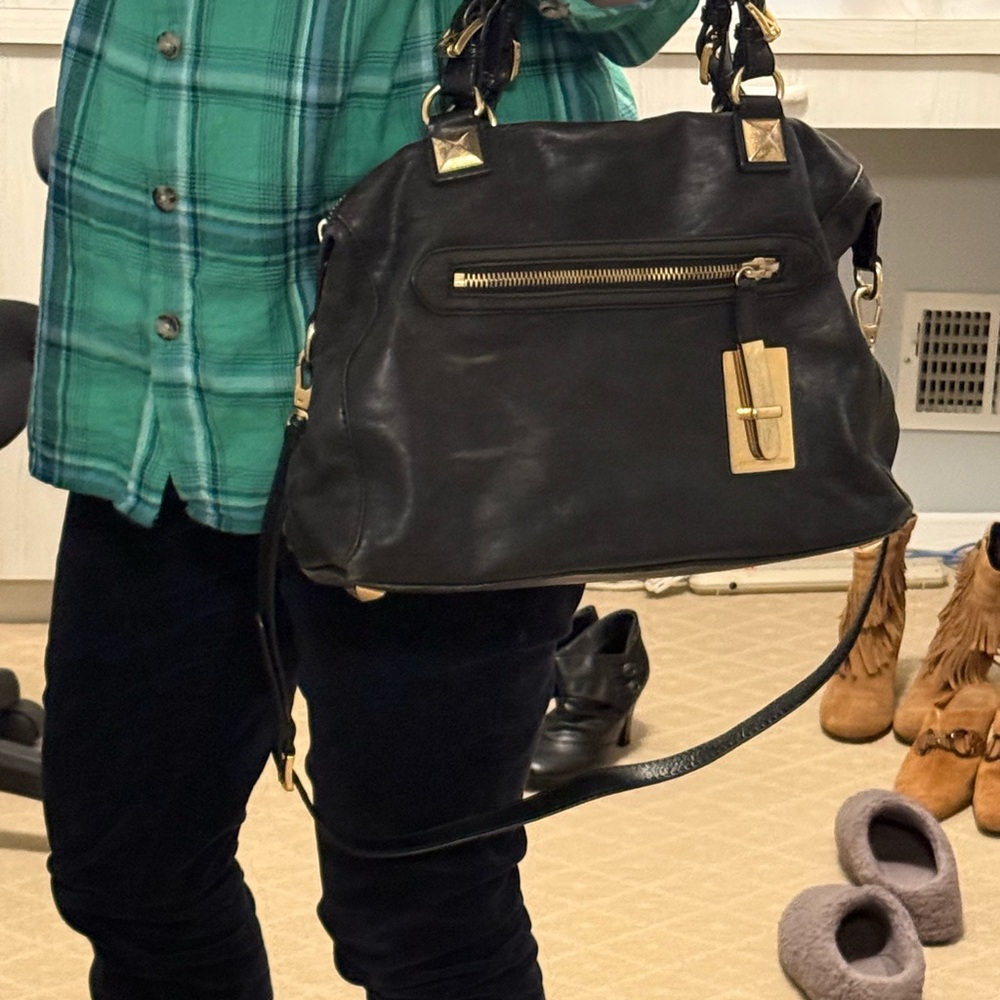 Michael Kors Black Leather Handbag with Gold Accents